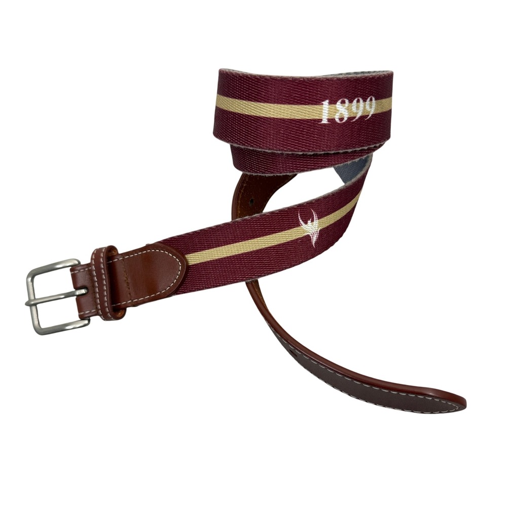 Peter Millar Belt Mens 34 Maroon Canvas Leather Trim 1899 Bird PHX Country Club